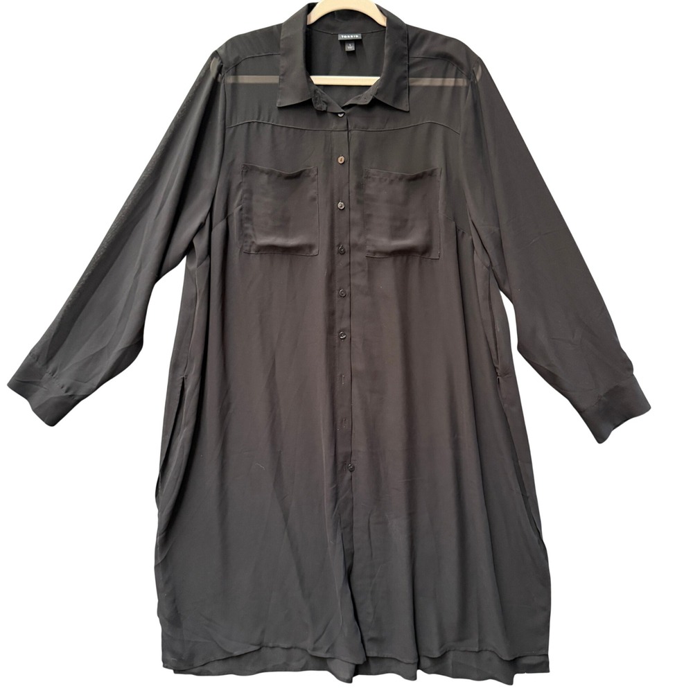 Torrid Shirt Dress Womens 1 Black Sheer Chiffon Overshirt Duster Button Down